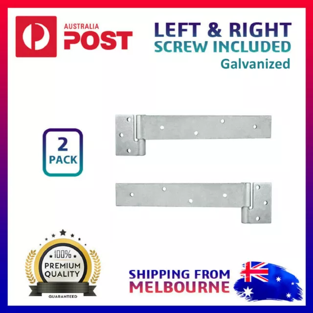 2 x Steel Gate Heavy Duty Butt & Long Strap Hinges Left & Right Galvanised AU