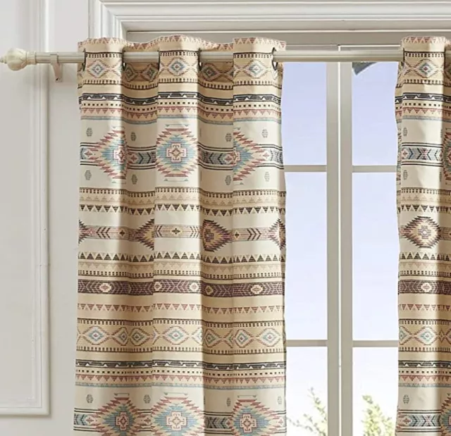 SOUTHWEST TRIBAL 84x84 WINDOW PANELS :  PHOENIX BROWN TURQUOISE CURTAIN DRAPES