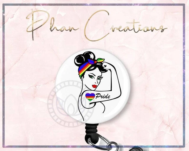 Pride LGBTQ Cute Retractable Badge Reel Rosie The Riveter RN Nurse ID Holder