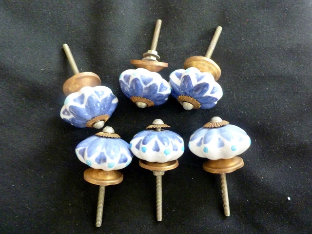 6 Boutons Porcelaine - anciens - Artisanal Poignées Porte Tiroir Placard Armoire