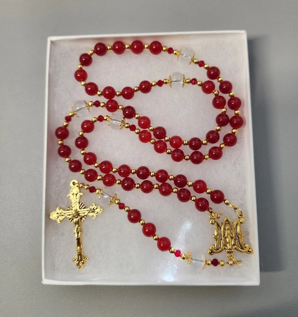 Large One Of A Kind Hand Crafted Rosary Made With Natural Carnelian And Quartz