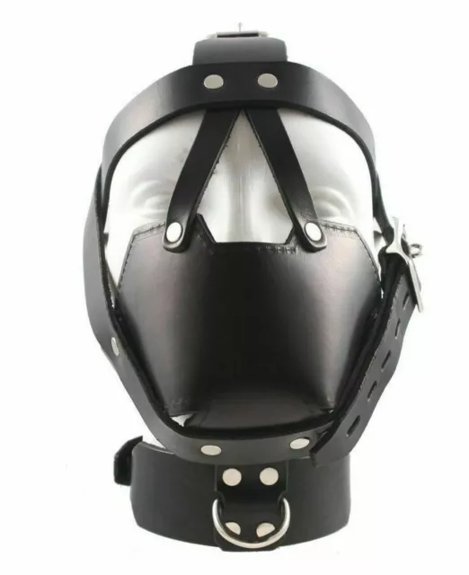 Genuine Leather Bondage Padded Face Muzzle Head Harness Heavy Duty 