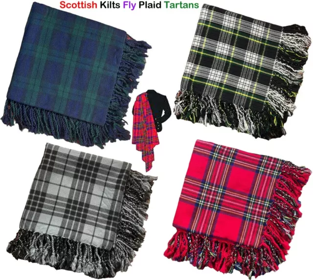 Scottish Fly Plaid Tartan Pipers Kilt Shawl 48"x48" Acrylic Wool Highland Scarf