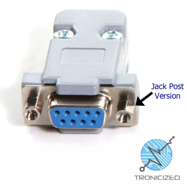 9 Pin Female D-Sub Socket Solder Connector RS232 Serial DB9 & Hood ~ JACK POSTS