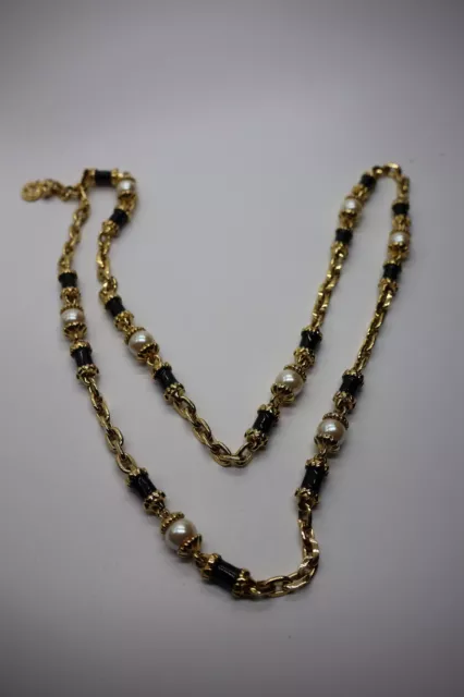 Vintage St. John “Pearl,” Black, and Gold Necklace (or Belt) - Excellent