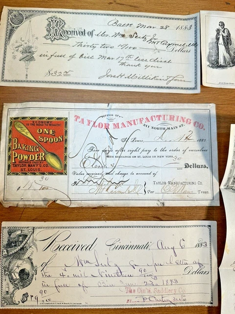 Lot of 8 Antique Receipts Ephemera 1883 Letterhead Graphics 1 Color Grocery IL 6