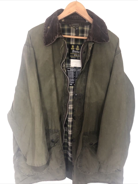 Vintage 1980s-1990'S Barbour Bedale 3 Warrant Waxed Cotton Oiled Jacket, Made in England, C44, Men's Size L cotton Khaki type Vintage Second Hand