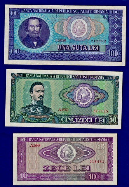 Set Lot Konvolut Banknoten Banknote 10 + 50 + 100 lei 1966 Rumanien Romania TOP