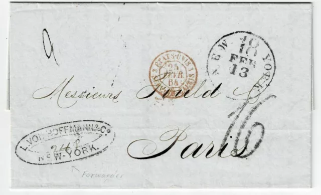 1864 L. von Hoffman Co. forwarding agent cancel on cover to France, NGL America