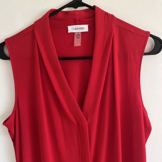 Calvin Klein Women's Sleeveless Red Color V NECK TOP/BLOUSE Medium Size