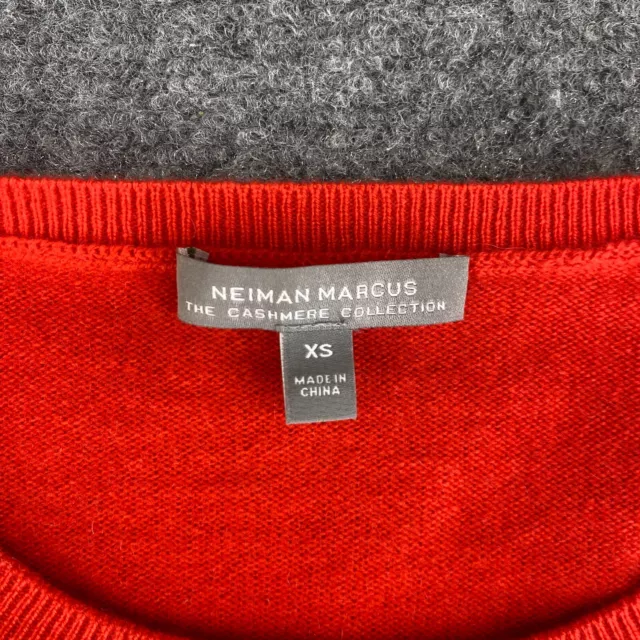 Neiman Marcus Sweater Womens XS Red Cashmere Tight-Knit Long Sleeve Ribbed 2