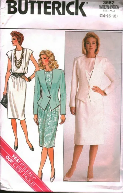 3682 Vintage Butterick SEWING Pattern Misses Suit Jacket Skirt Top Career Easy