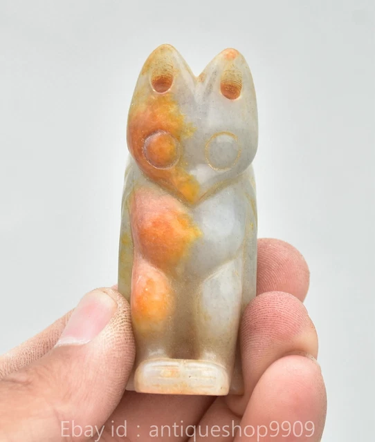 2.6& OLD CHINESE Hongshan Culture Jade Carving Eagle Bird Man Statue ...