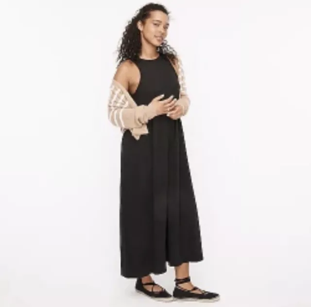 J. Crew Knit Cutaway Tank Maxi Dress AY835 NEW Black A-Line Sz M