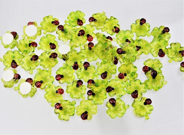Kleeblatt mit Marienkäfer Glücksklee Acryl  48 Stück
