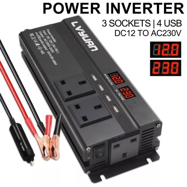 DC 12V to AC 230V 240V Power Inverter 7000w peak Car Converter UK Outlet Camping