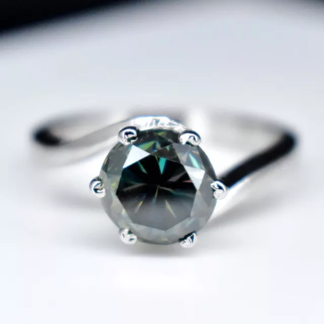 Bague femme 7 mm vert moissanite coupe brillante en argent sterling 925 US 7,5