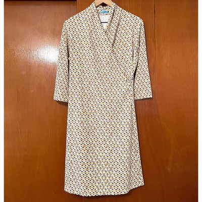 J. McLaughlin Panama Faux Wrap Dress Size Large Catalina Cloth Tan / Blue Print