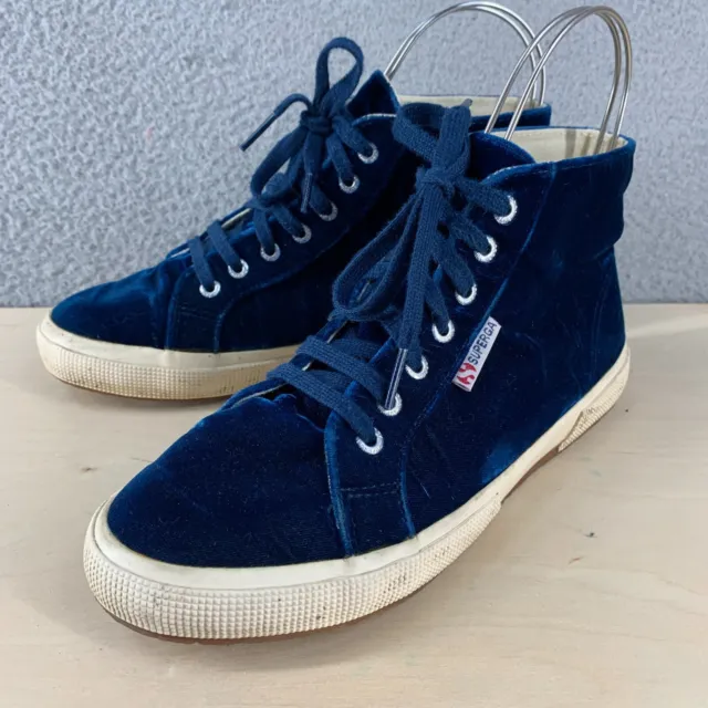 Superga Velvet High Top Sneakers Blue Women 8.5 Men 7 Lace Up