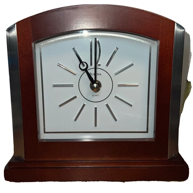 BULOVA QUARTZ CLOCK Mantel Shelf Desk Cherry Wood B2774 Art Deco 6.5" H