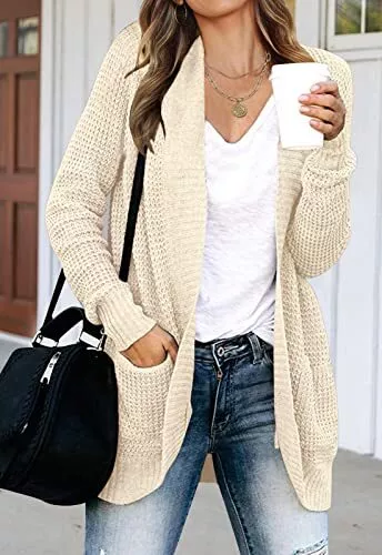 MEROKEETY Womens 2023 Fall Long Sleeve Open Front Cardigans Chunky Knit Draped