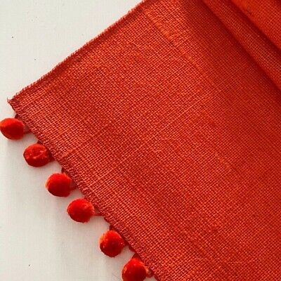 Arancione Bruciato fatta a mano 100% naturale tela di Iuta Tavolo Corridore con pompon 30cmx215cm 2
