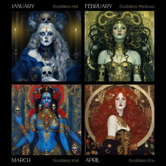 DARK GODDESS 2024 Calendar Black Wall Calendar Moon Phases Greek