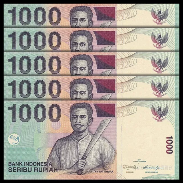 Lot 5 PCS, Indonesia 1000 Rupiah, 2009-2013, P-141, UNC