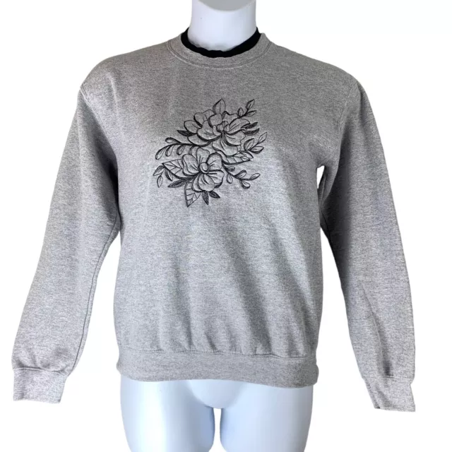 Vintage Sweatshirt Size Medium Gray Floral Crewneck Pullover Womens PFI Fashions