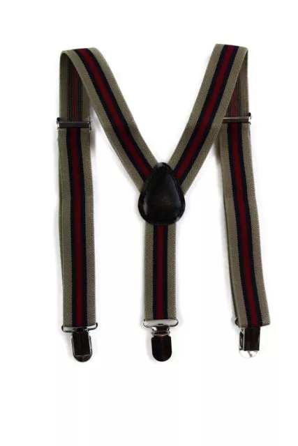 Boys Adjustable Latte, Navy & Red Striped Patterned Suspenders 2