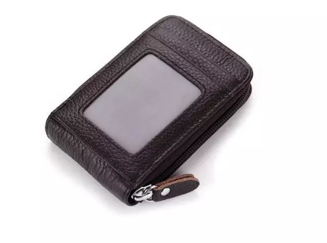 Genuine Leather Men Wallet Credit Card Holder RFID Blocking Zipper Pocket Thin 5