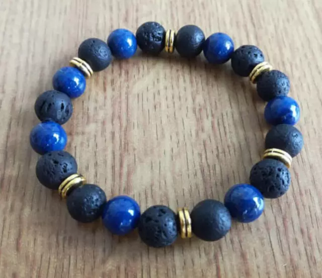 8mm Lapis lazuli Volcanic rocks Bracelet Lucky Bead Sutra pray Reiki Gemstone