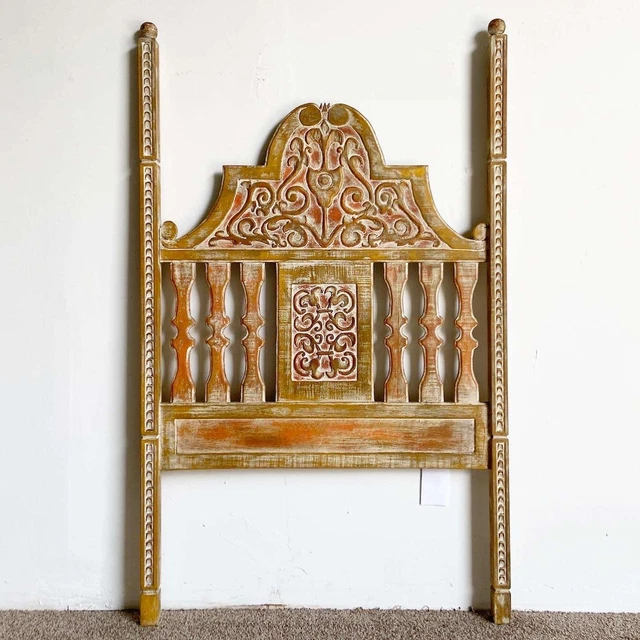 Hand Carved Spanish Farmhouse Twin Size Headboard by Artes De Mexico