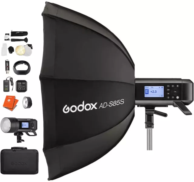 GODOX AD400 Pro Portable Studio Flash Kit with AD-S85S Silver 85cm Softbox