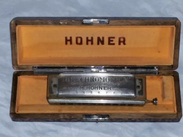Vintage M. Hohner CHROMONICA Chromatic Harmonica  "C" with Brown Wooden Case