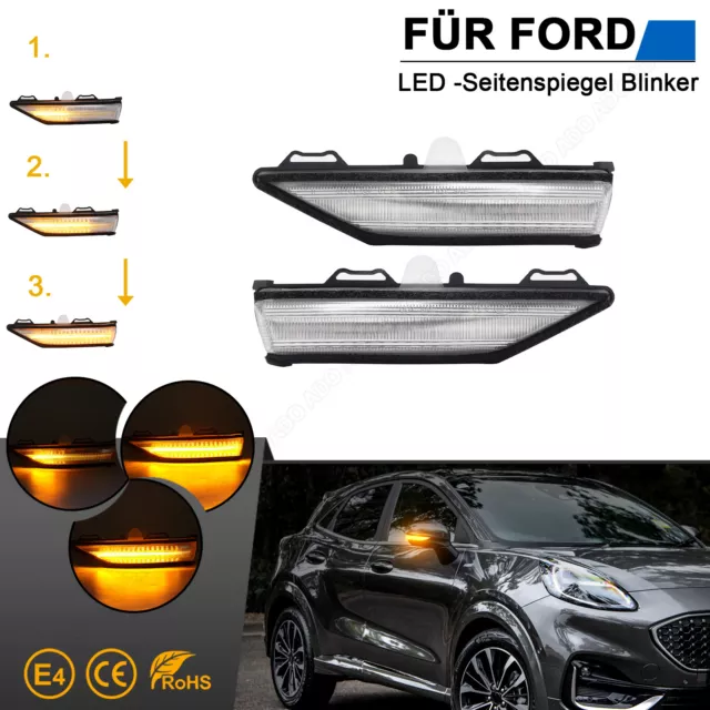 2x Espejos intermitentes LED Espejos retrovisores exteriores para Ford Fiesta MK8 Puma MK2 | año 2018-2021