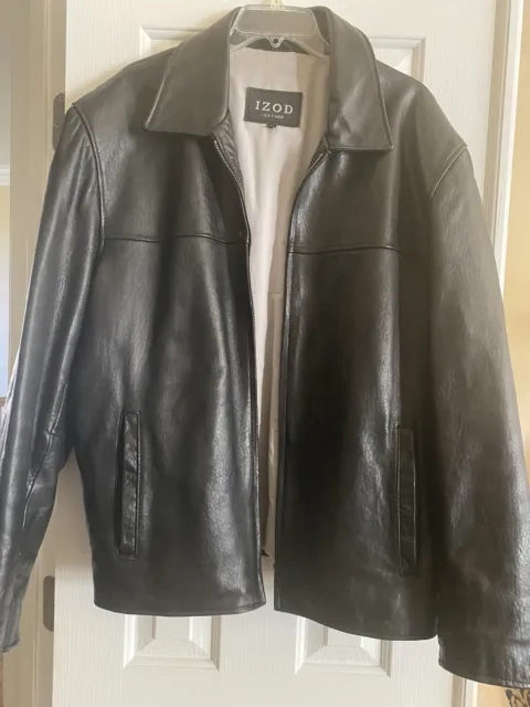 IZOD Men's Classic Black Genuine Leather Jacket Men's Size XL
