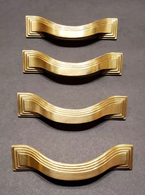 4 KBC Keeler Brass MCM Brass Arched Drawer Pulls Gold Finish 3.5" Bore 4.5" Long