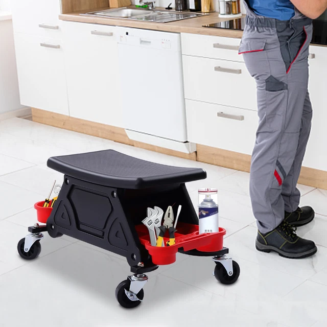 Werkstatthocker Fahrbarer Werkstatt Rollsitz 150 kg Werkstattsitz Werkzeugablage