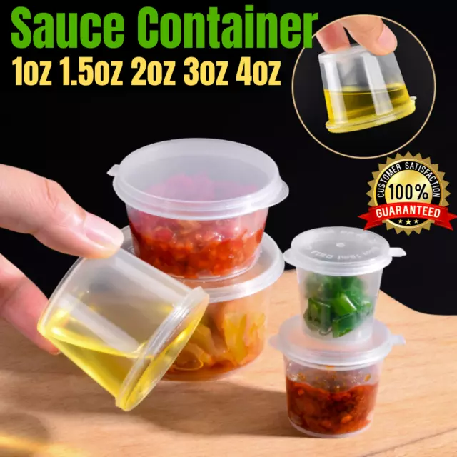 Sauce Container Disposable Plastic Hinged Lid Clear Pot Cup 1oz 2oz 3oz 4oz 35ml