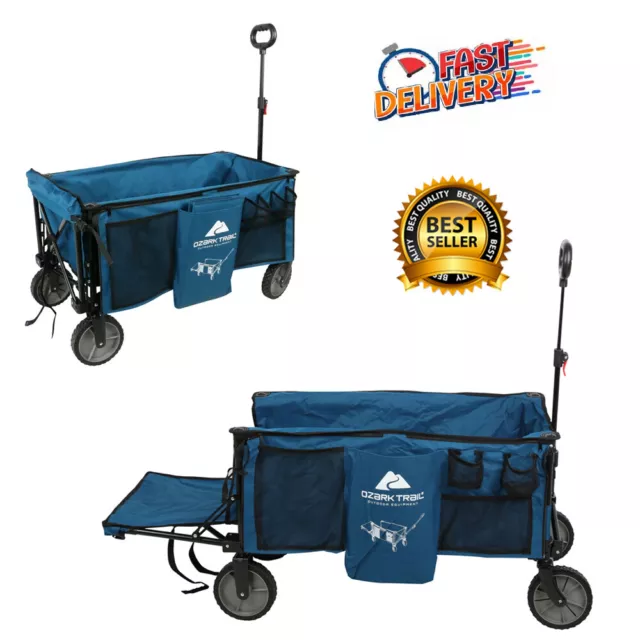 Folding Beach Outdoor Camping Wagon Cart Collapsible Utility Garden W/ Tailgate