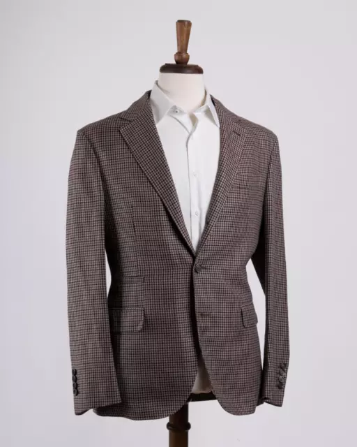 Brunello Cucinelli NWT Purple Black Brown Houndstooth Blazer Linen Wool Silk 38