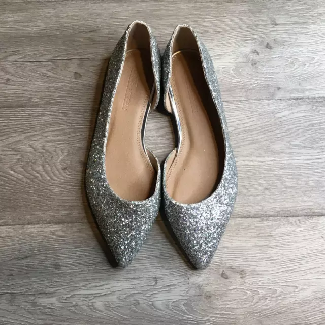 ASOS Shoes Womens 8W Slip On Flats Pointed Toe Glitter Gray NWT