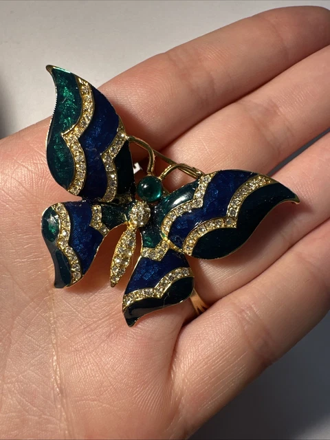Broche Vintage Souris En Métal Doré Avec Strass Vert - Bijou Rétro J8