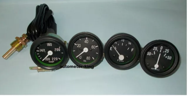 Willys MB Jeep Ford GPW Gauges Kit - Temperature+Oil Pressure+ Fuel+Ampere BLAC