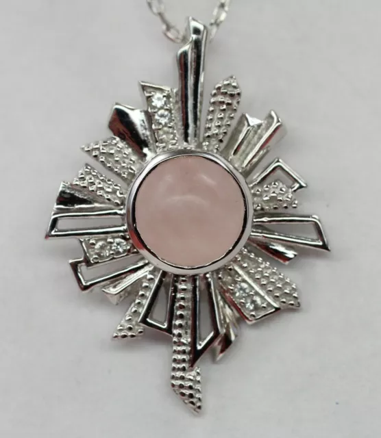 Nobile 2,1 Carati Quarzo Rosa Rimorchio 925 Collana IN Argento Ciondolo Pietra