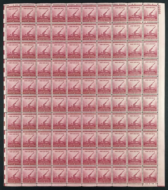 Scott 900 ARMY AND NAVY FOR DEFENSE Sheet of 100 US 2¢ Stamps MNH 1940