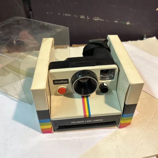 Vintage Original Polaroid SX-70 OneStep White Rainbow Stripe Land Camera 1979