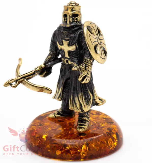 Solid Brass Amber Figurine Teutonic Crusader Knight crossbowman IronWork