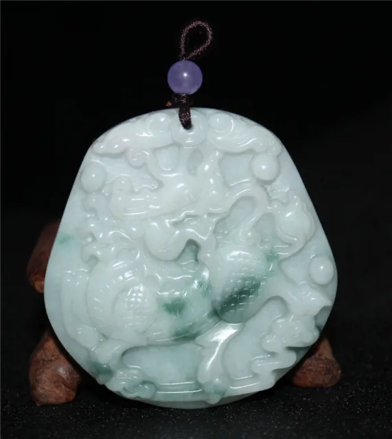 Rare Fine Natural Jadeite Jade Hand Carved Kirin Dragon Pendant 212991